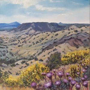 Into the Desert Hills- a gold and fuscia desert view for $240