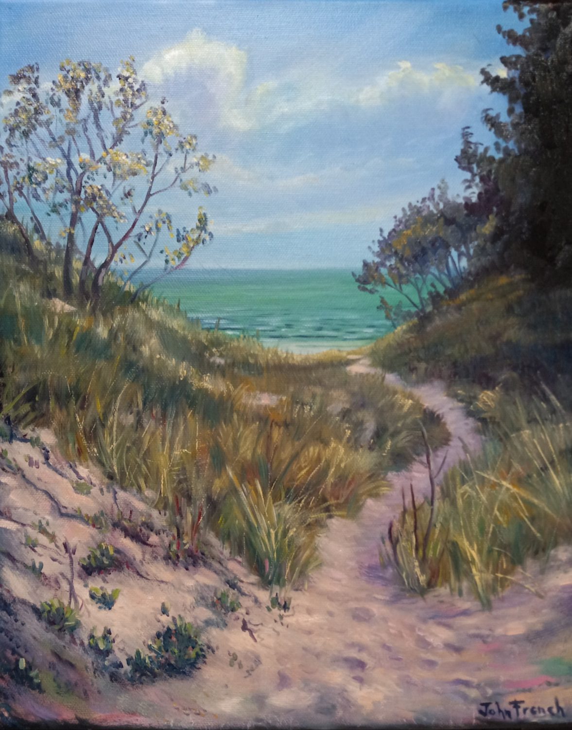 landscape art of a path in sand dunes along Lake Michigan