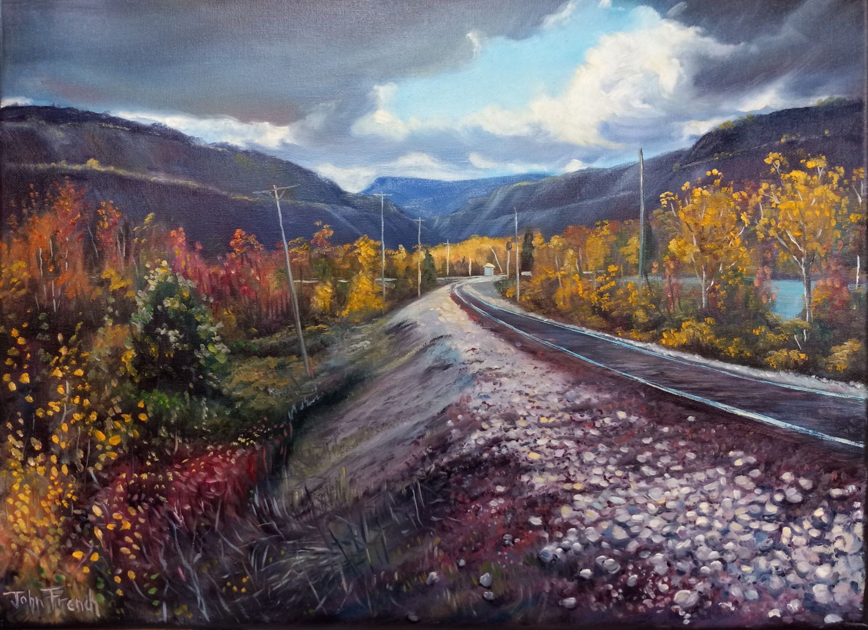 train track landscape painting for sale